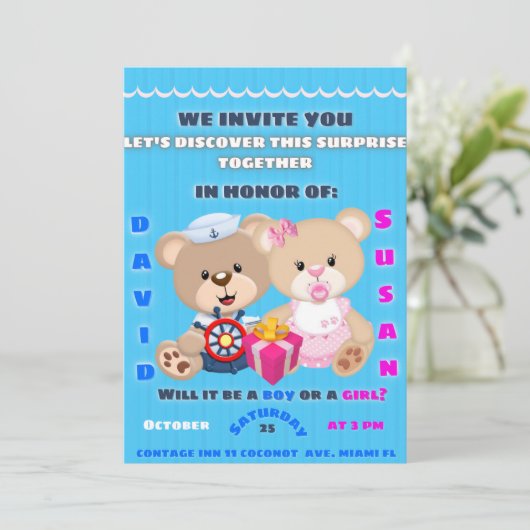 gender reveal invitation kaart (Staand voorkant)