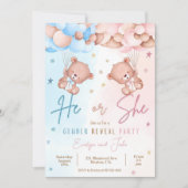 Gender Reveal Invitation Nodig Teddy Bear Idee uit Kaart (Voorkant)