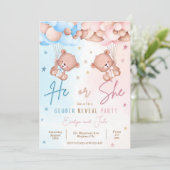 Gender Reveal Invitation Nodig Teddy Bear Idee uit Kaart (Staand voorkant)