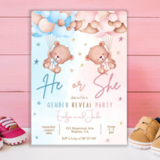 Gender Reveal Invitation Nodig Teddy Bear Idee uit Kaart