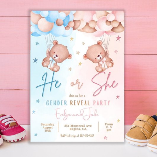 Gender Reveal Invitation Nodig Teddy Bear Idee uit Kaart