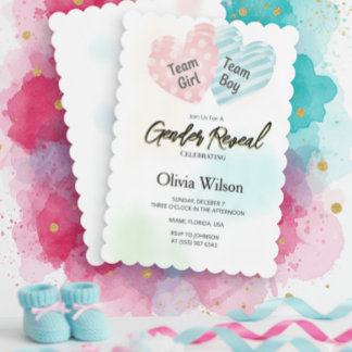 Gender Reveal Invitation – Pink & Blue Watercolor  Kaart