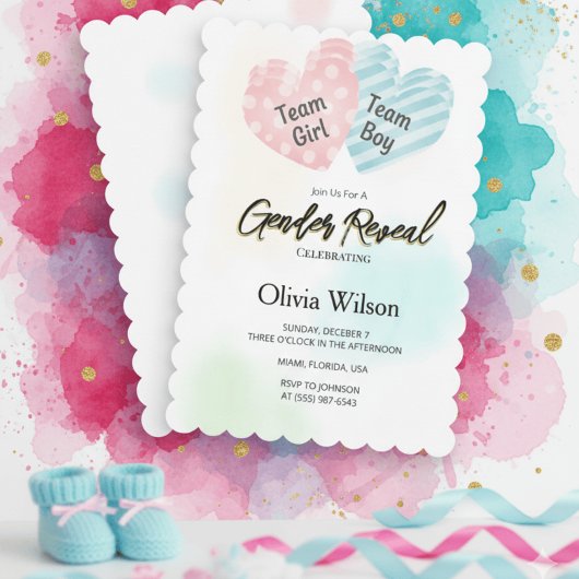 Gender Reveal Invitation – Pink & Blue Watercolor  Kaart