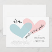 Gender Reveal Invitation | Roze en blauwe harten Kaart (Voorkant / Achterkant)