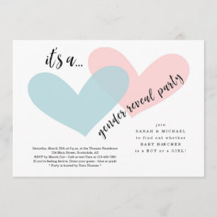 Gender Reveal Invitation   Roze en blauwe harten Kaart