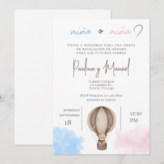 Gender Reveal Invitation Spaans Kaart (Voorkant / Achterkant)