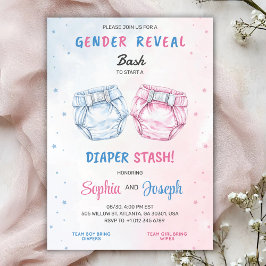 Gender reveal invitation with "Bash" and "Diaper Kaart