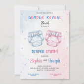 Gender reveal invitation with "Bash" and "Diaper  Kaart (Voorkant)