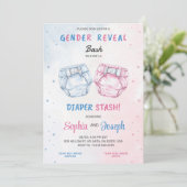 Gender reveal invitation with "Bash" and "Diaper  Kaart (Staand voorkant)