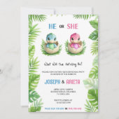 Gender reveal invitation with cartoon dinosaur egg kaart (Voorkant)