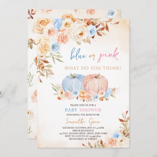 Gender Reveal Little Pumpkin Baby shower Kaart (Voorkant / Achterkant)