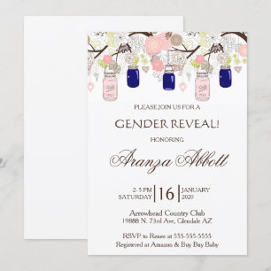 Gender Reveal Mason Jars Baby shower Uitnodigen Kaart