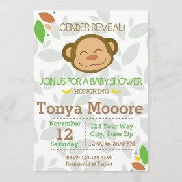 Gender Reveal Monkey Baby shower Invitation Kaart