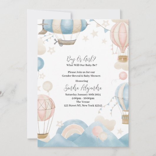 Gender Reveal of Baby shower Luchtballonnen nodige Kaart (Voorkant)