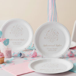 Gender Reveal Paper Plate - Boho Floral Papieren Bordje