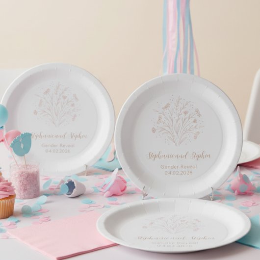 Gender Reveal Paper Plate - Boho Floral Papieren Bordje