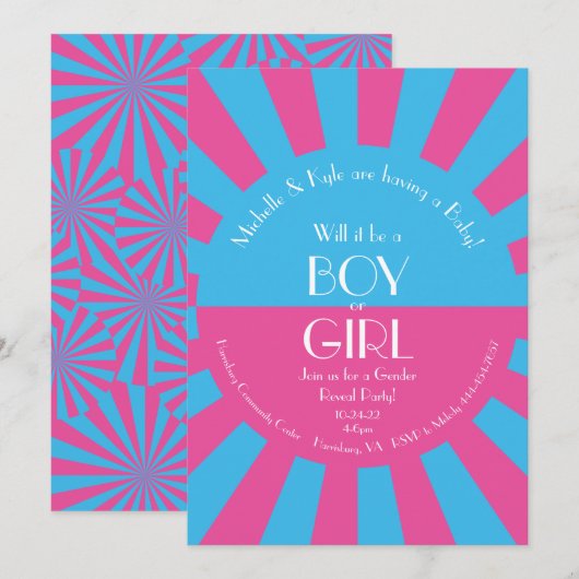 Gender Reveal Party Baby shower Roze en Blauw Kaart (Voorkant / Achterkant)