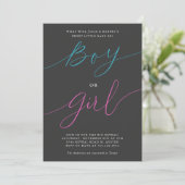 Gender Reveal Party Boy of Girl Modern Script Grij Kaart (Staand voorkant)