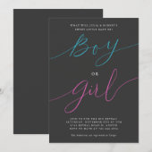 Gender Reveal Party Boy of Girl Modern Script Grij Kaart (Voorkant / Achterkant)