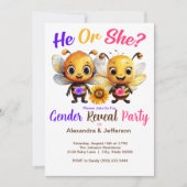 Gender Reveal Party Hij of Zij Baby Bee Shower Kaart (Voorkant)