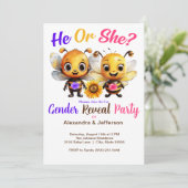 Gender Reveal Party Hij of Zij Baby Bee Shower Kaart (Staand voorkant)