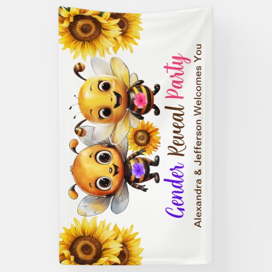 Gender Reveal Party Hij of Zij Baby Bijen Welkom Spandoek (Verticaal)