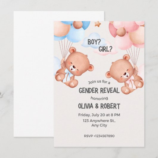 gender reveal party informatiekaartje (Voorkant / Achterkant)