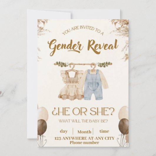Gender Reveal Party Invitation - "Hij of zij?" Kaart (Voorkant)