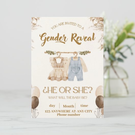Gender Reveal Party Invitation - "Hij of zij?" Kaart (Staand voorkant)