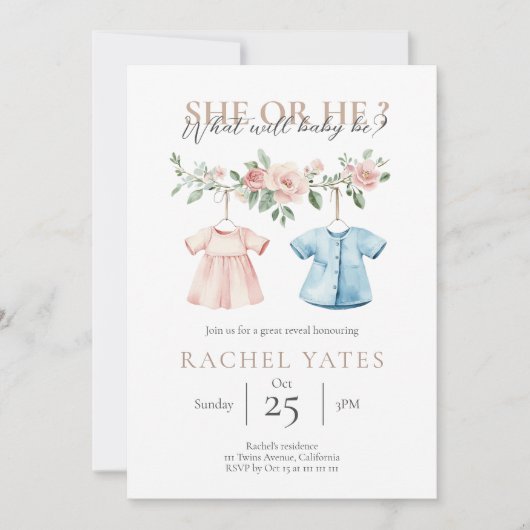 Gender Reveal Party Invitation Minimalistisch Kaart (Voorkant)