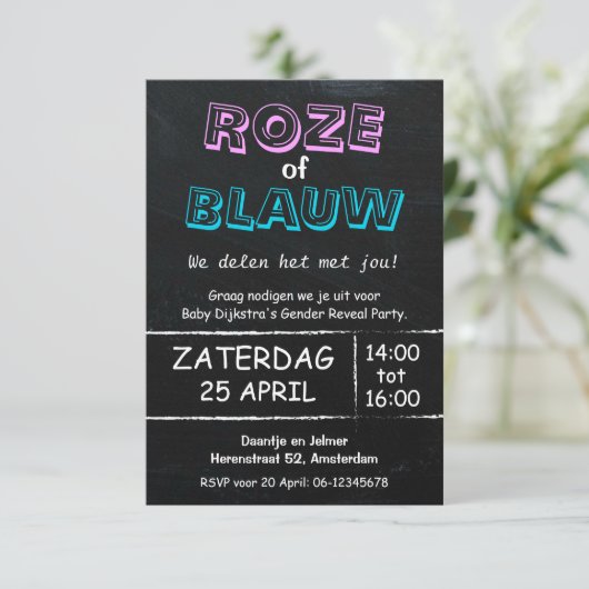 Gender Reveal Party | Roze of Blauw | uitnodiging (Staand voorkant)