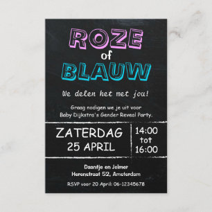 Gender Reveal Party   Roze of Blauw   uitnodiging
