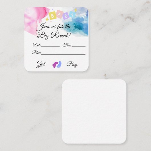 Gender Reveal Party uitnodiging (Voorkant / Achterkant)