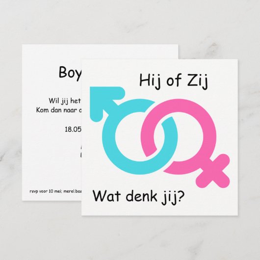 Gender Reveal Party uitnodiging (Voorkant / Achterkant)