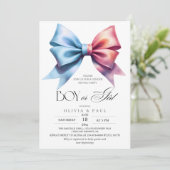 Gender Reveal Pink Blue Bow Baby shower Party Kaart (Staand voorkant)