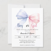 Gender reveal pink blue bow boy girl invitation (Voorkant)
