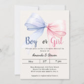 Gender reveal pink blue bow ivory boy girl kaart (Voorkant)