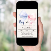 Gender reveal pink blue bow ivory boy girl kaart