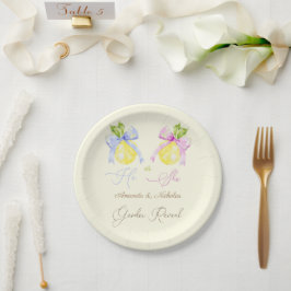 Gender Reveal Pink Blue Bow Lemon Papieren Bordje