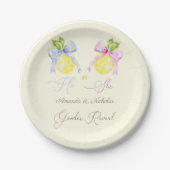 Gender Reveal Pink Blue Bow Lemon Papieren Bordje (Voorkant)