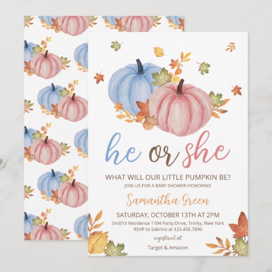 Gender Reveal Pumpkin Baby shower Kaart (Voorkant / Achterkant)