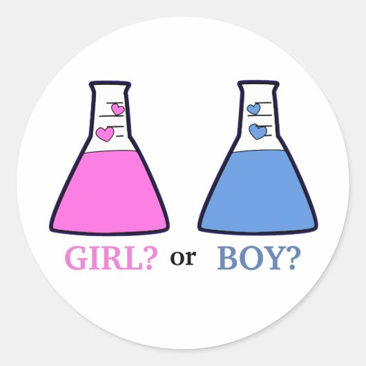 Gender Reveal Science Beaker met harten Baby Ronde Sticker (Voorkant)