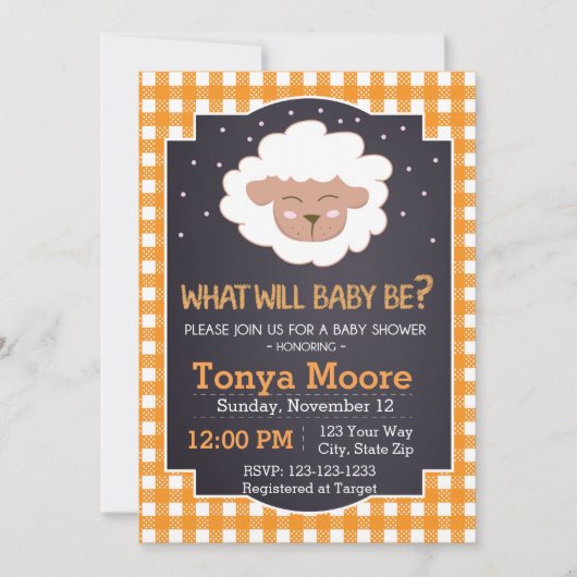Gender Reveal Sheep Baby shower Invitation Kaart (Voorkant)