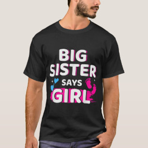 Gender reveal sister says girl matching baby party t-shirt