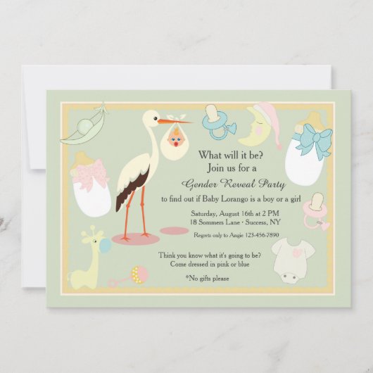 Gender Reveal Stork Invitation Kaart (Voorkant)