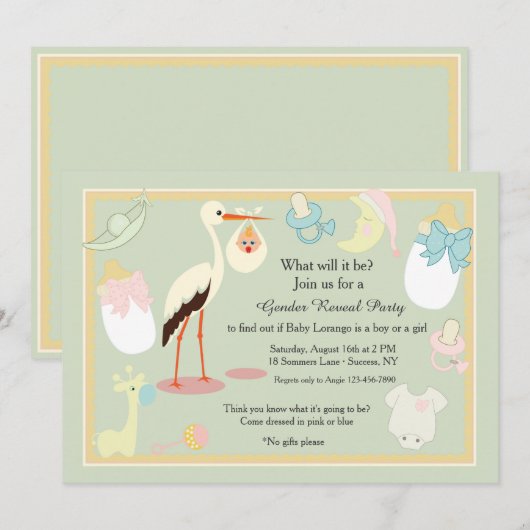 Gender Reveal Stork Invitation Kaart (Voorkant / Achterkant)