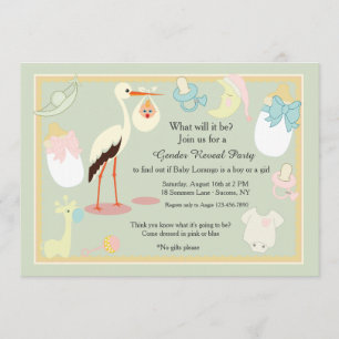 Gender Reveal Stork Invitation Kaart