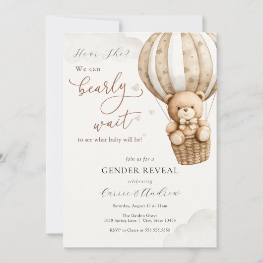 Gender Reveal Teddy Bear Baby shower Kaart (Voorkant)