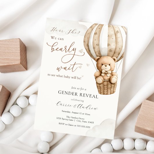 Gender Reveal Teddy Bear Baby shower Kaart