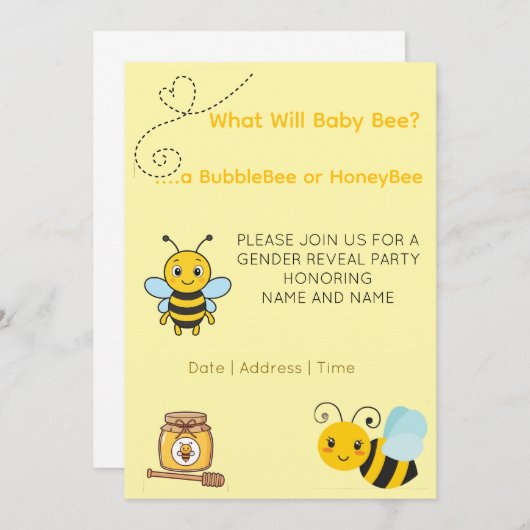 Gender Reveal Theme Bee Save The Date (Voorkant / Achterkant)